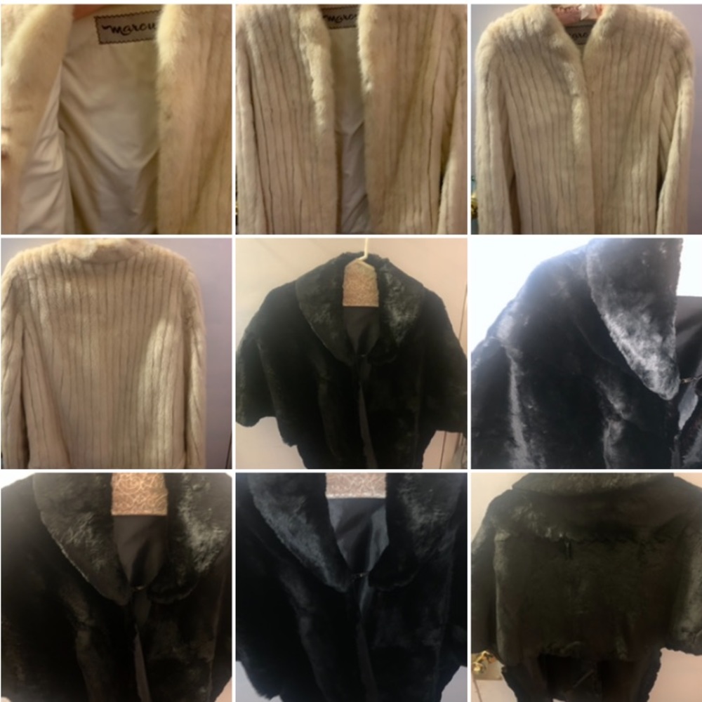 Medium real mink fur coat by Marcus vintage and real seal fur shawl vintage